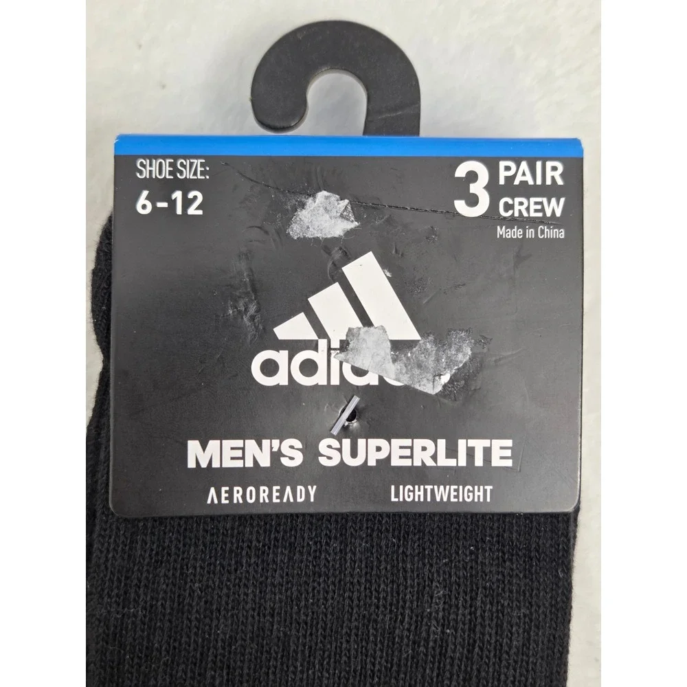 Adidas Mens Superlite Aeroready Crew Socks 3 Pair Pack Black Grey Shoe Size 6-12